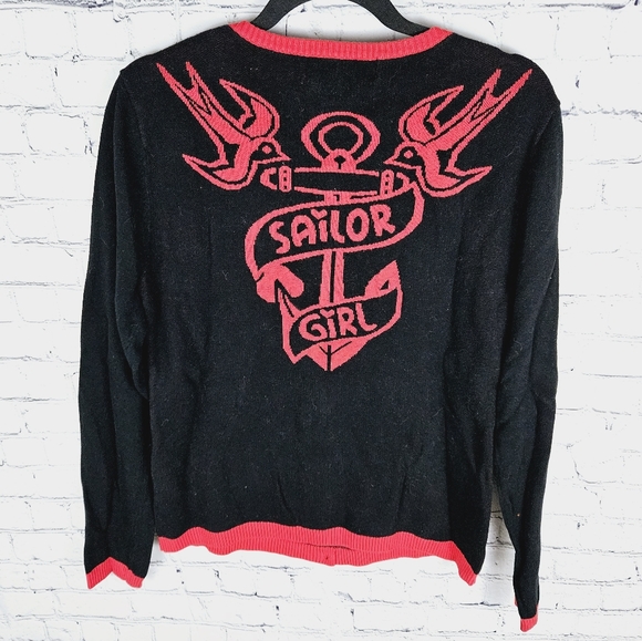 SOURPUSS | "Sailor Girl" anchor & swallow birds design knit button up cardigan - Picture 2 of 6